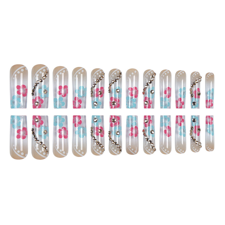 Floral Design Press-On Nails with Decorative Gem Accents Kalsten