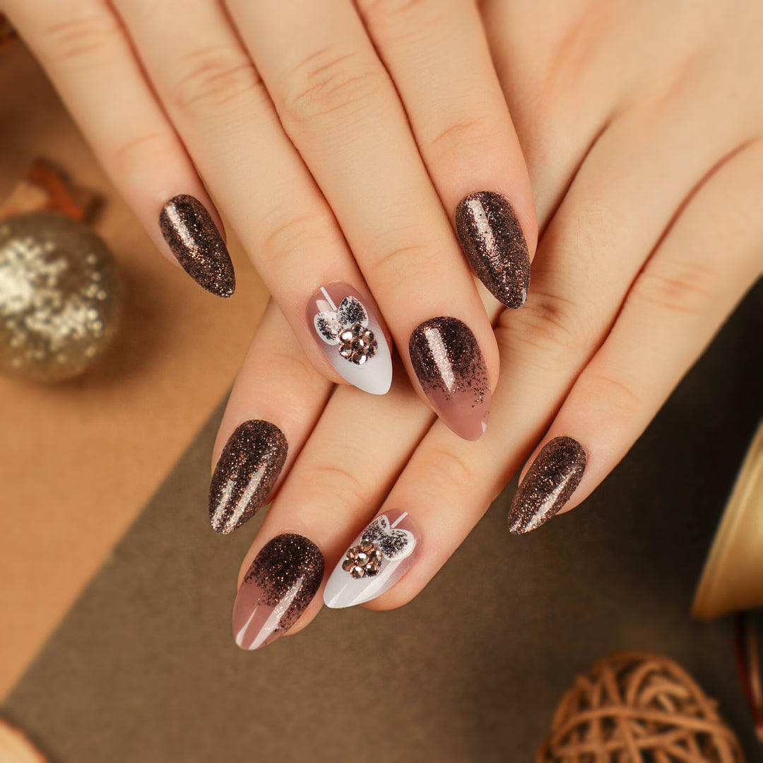Artful Nail Extensions with Glitter and Rhinestone Embellishments Kalsten