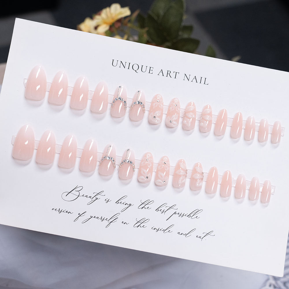 Floral-Embellished Press-On Nails Set
