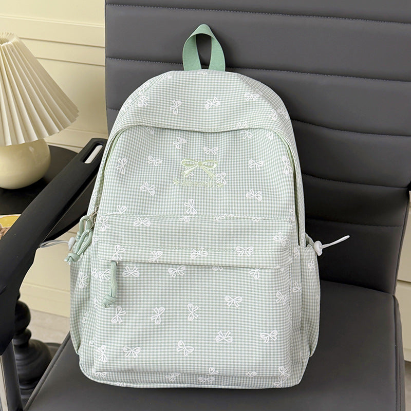 Charming Bow-Embellished Gingham Patterned Backpack Kalsten