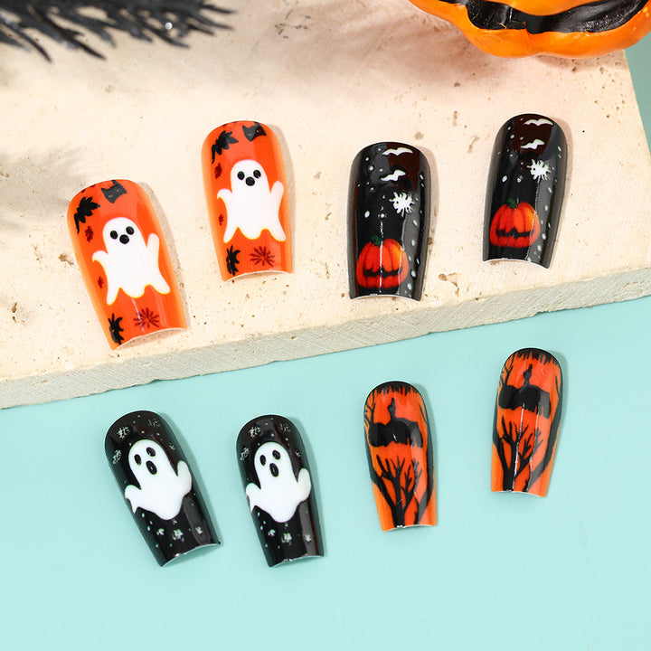 Creative Halloween Art Nails with Ghost and Pumpkin Design Kalsten