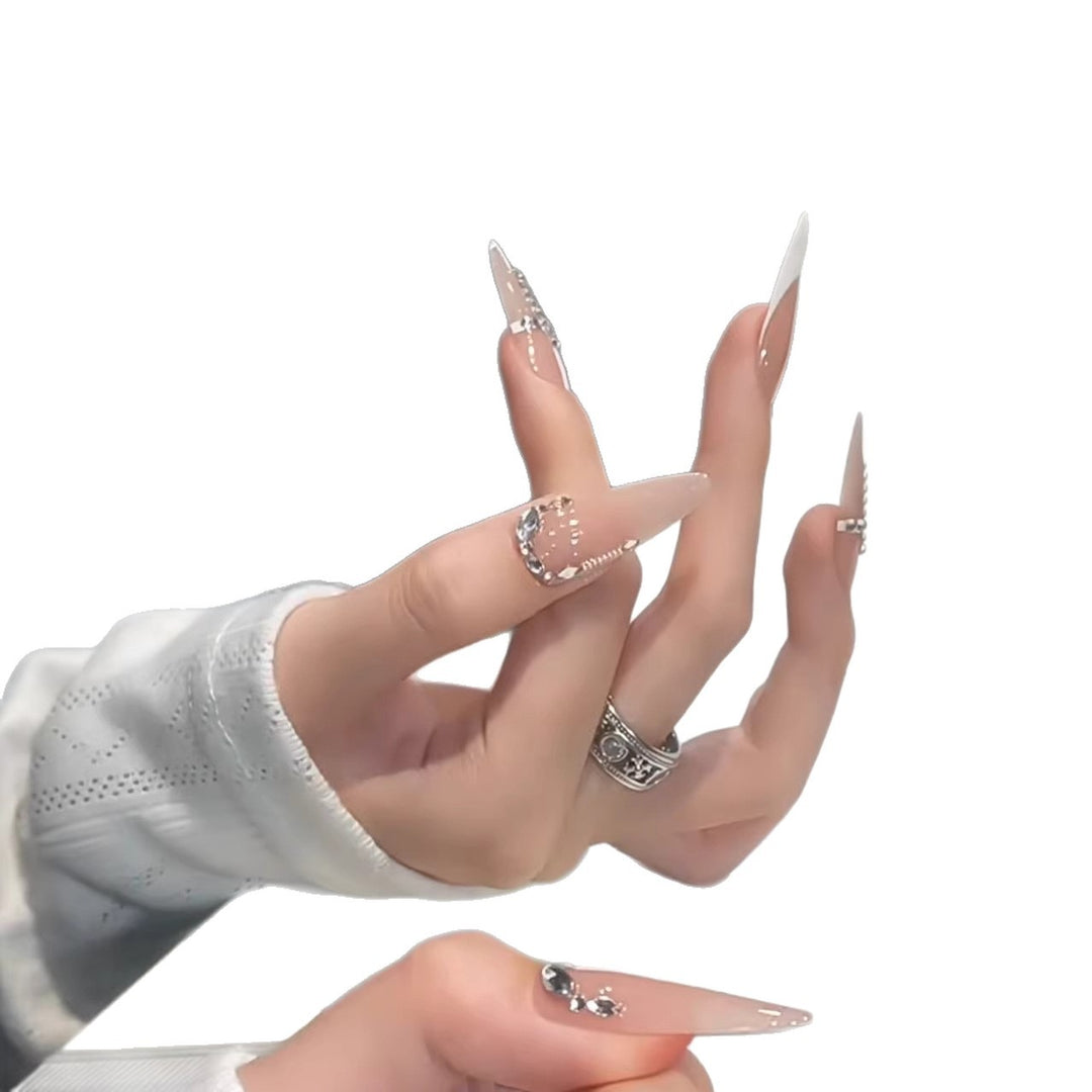 Luxury Rhinestone-Accented Stiletto Nail Extensions
