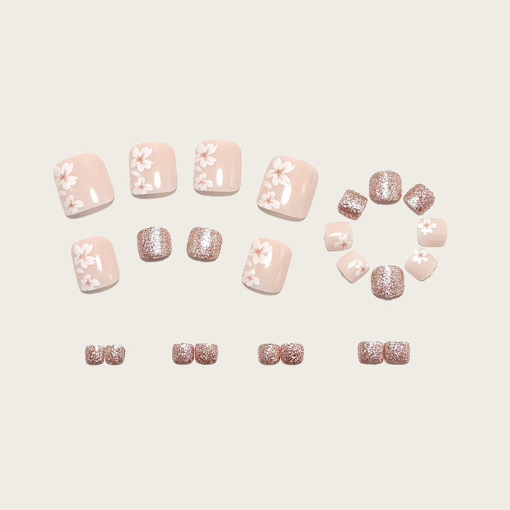 Artificial nail set with floral and glittering accents Kalsten