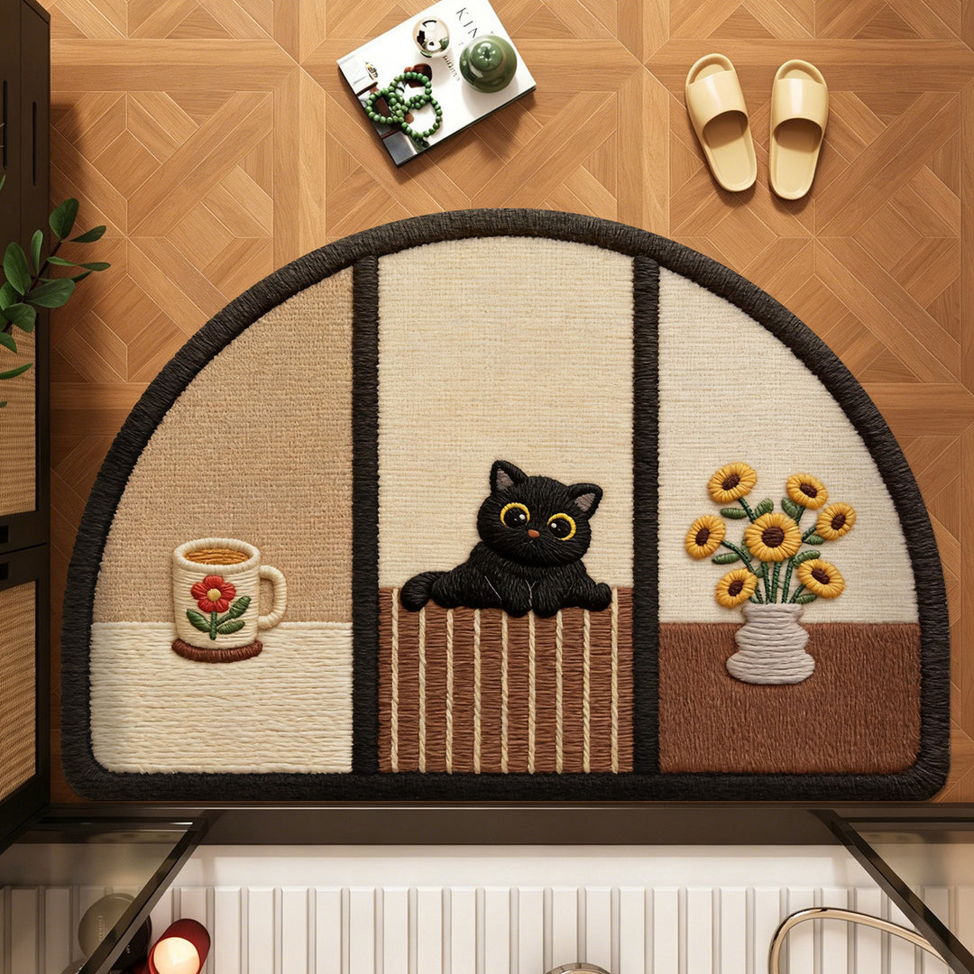 Cute Cat-Themed Half-Moon Area Rug Kalsten