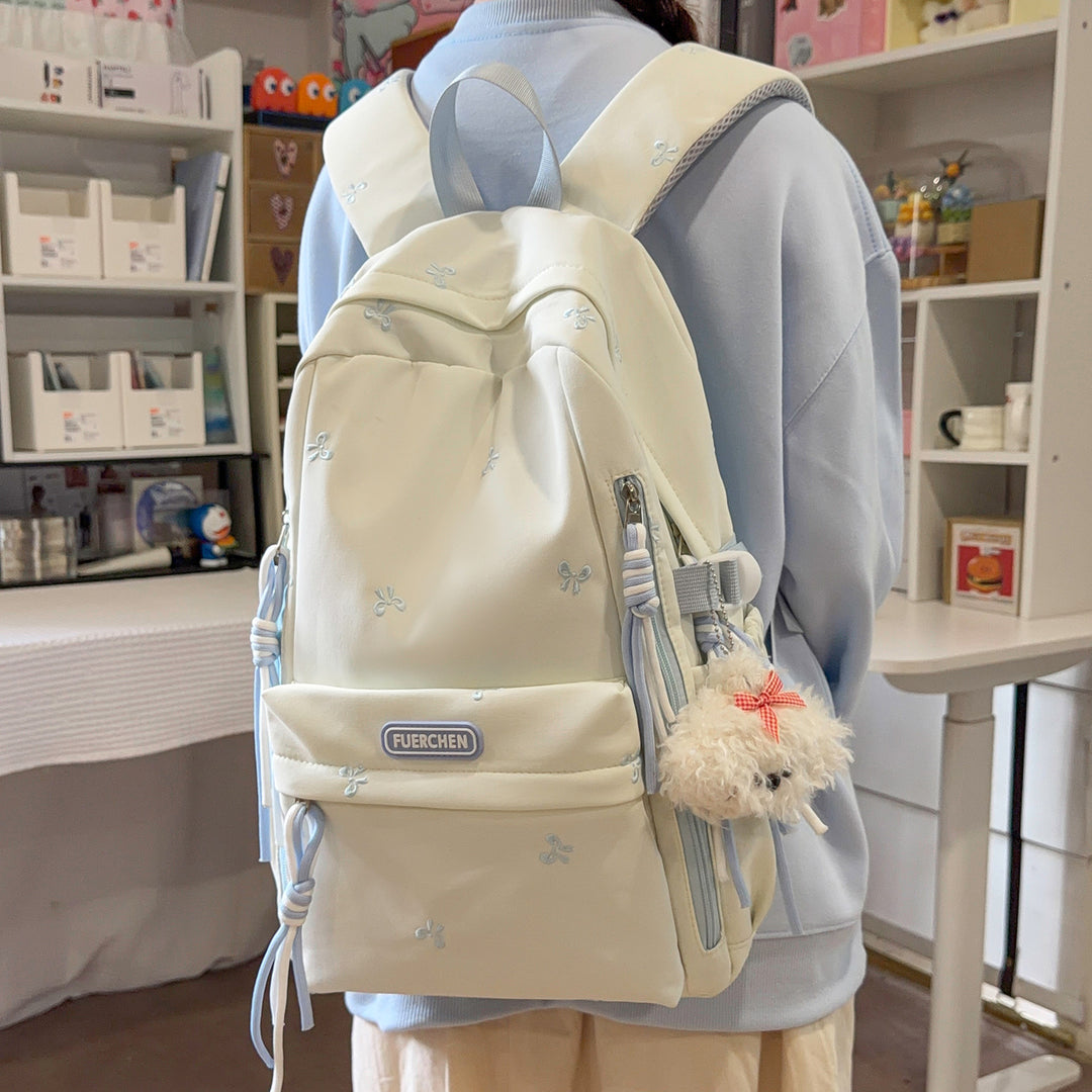 Stylish Multi-Pocket Backpack with Furry Keychain Kalsten