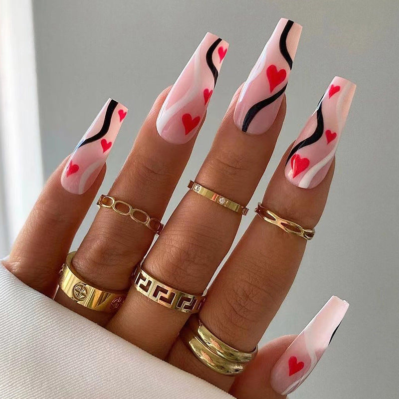 Artificial nail extensions with heart design Kalsten