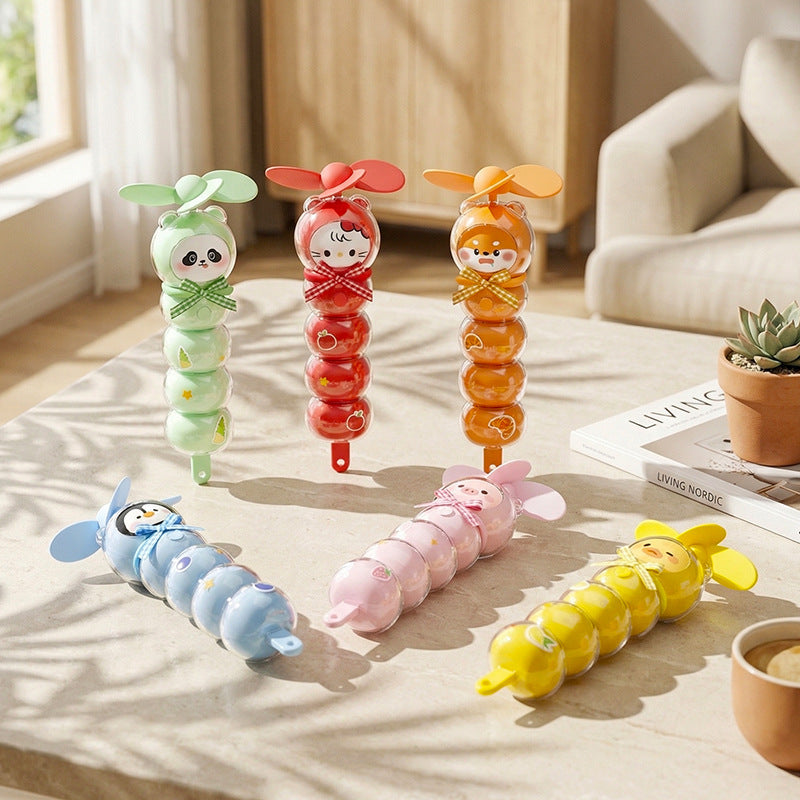 Unisex portable rechargeable handheld fan with cute animal head, soft propeller blades and transparent bead container Kalsten