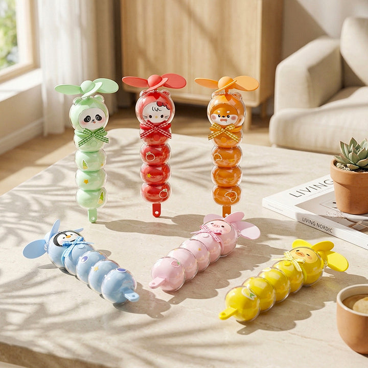 Unisex portable rechargeable handheld fan with cute animal head, soft propeller blades and transparent bead container Kalsten