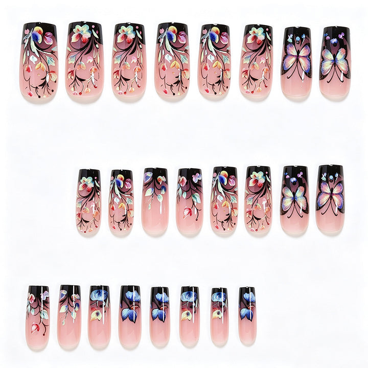 Artistic Floral and Butterfly Press-On Nail Art Kalsten