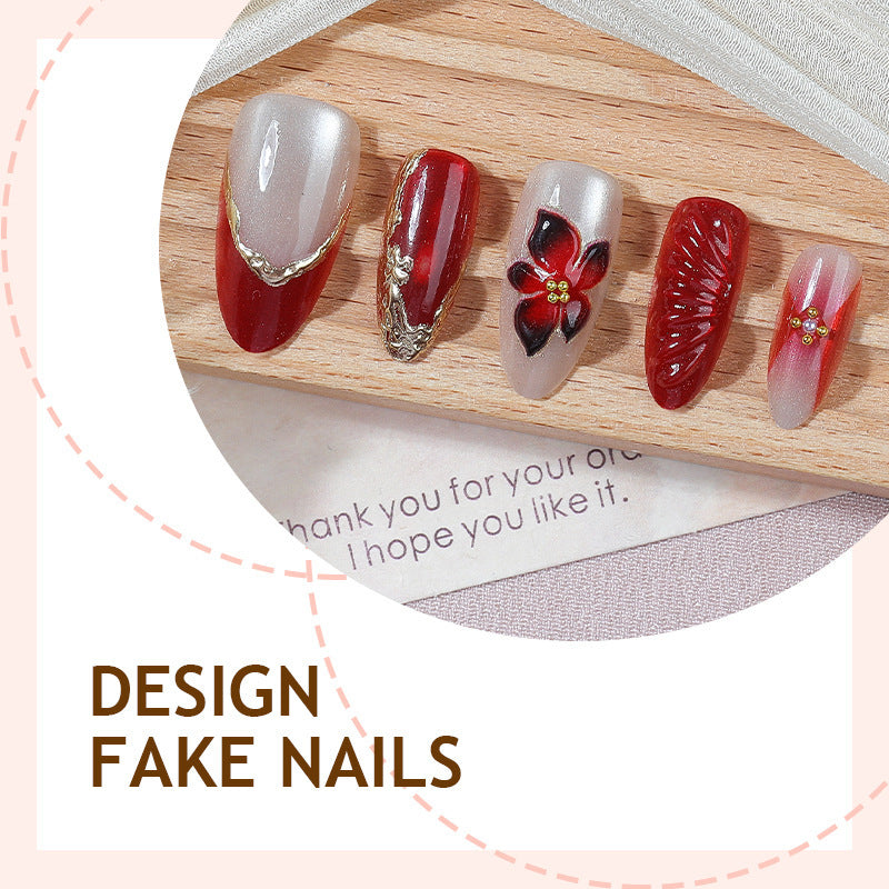 Artificial nail set with elegant floral details and glitter accents Kalsten