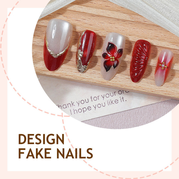 Artificial nail set with elegant floral details and glitter accents Kalsten