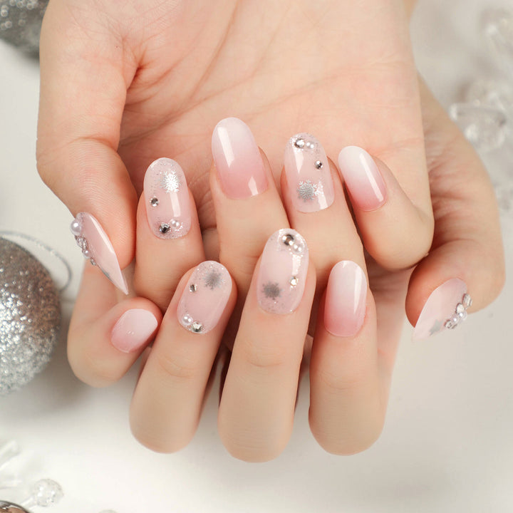 Artistic Gel Nails with Elegant Design and Rhinestone Decorations Kalsten