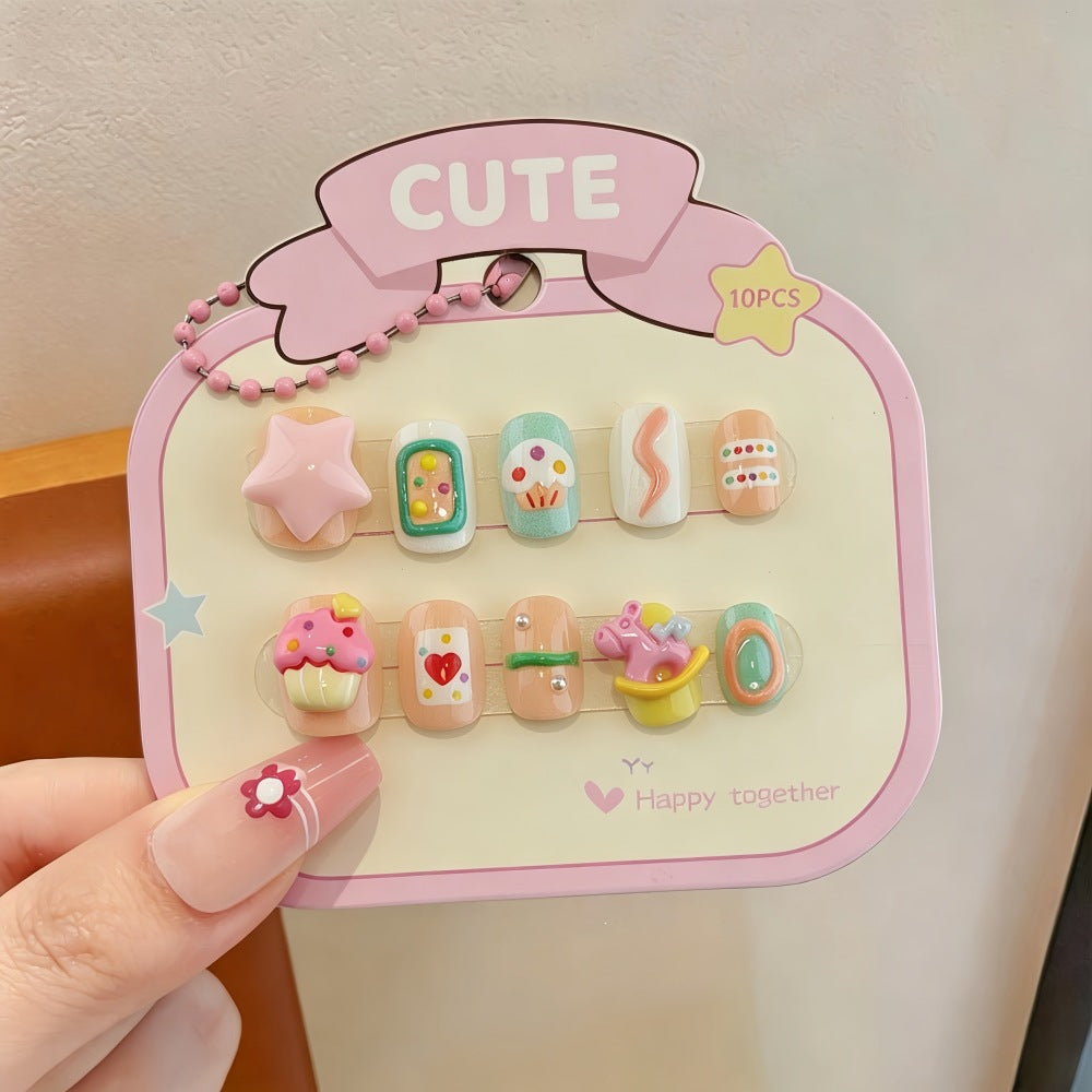 Playful artificial nail set with colorful designs Kalsten