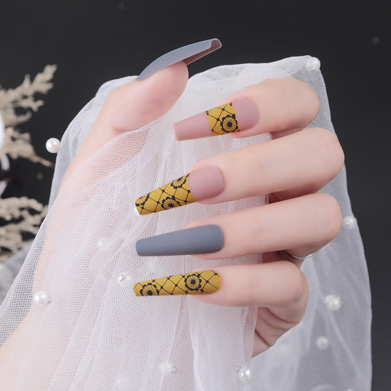 Artistic Stiletto Press-On Nails with Floral Mesh Design Kalsten