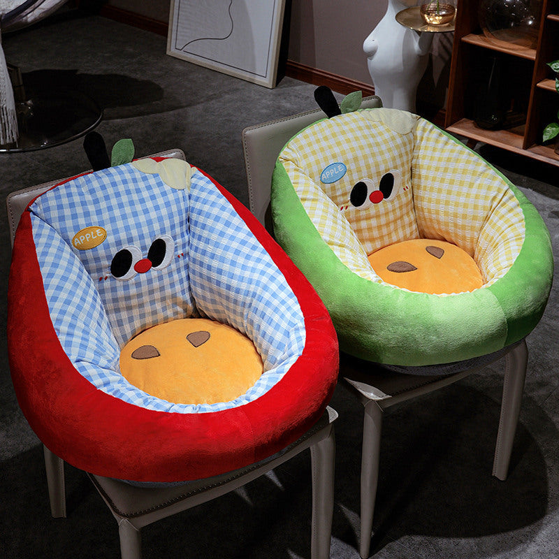 Padded baby seat cushion with ergonomic head and back support in apple design