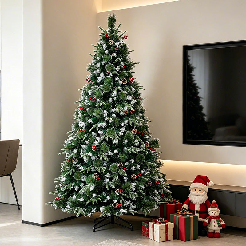 Artificial Christmas Pine Tree with Snow-Frosted Tips and Decorative Ornaments