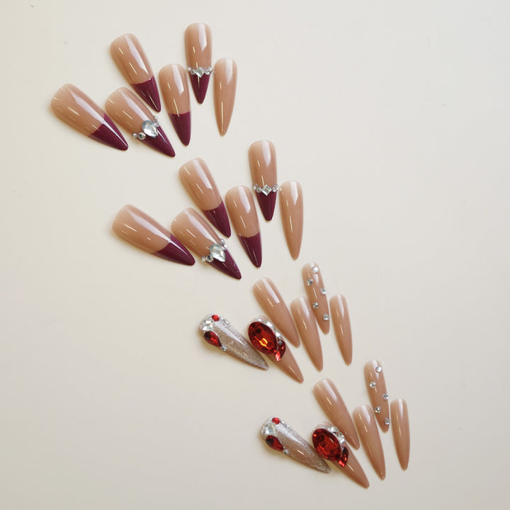 Decorative Stiletto Press-On Nail Set with Rhinestone Accents