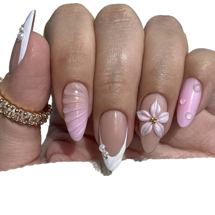 Creative nail art set with floral and shimmering design Kalsten