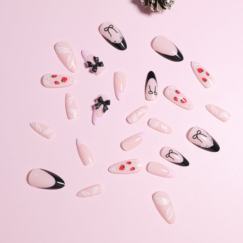 Artistic Press-On Nail Set with Bow and Berry Design Kalsten