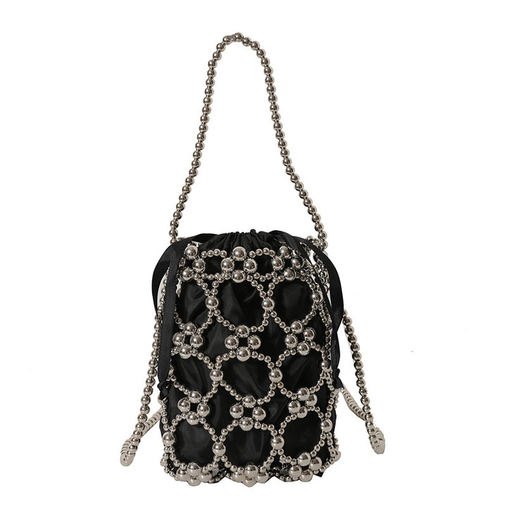 Elegant Pearl-Embellished Drawstring Handbag