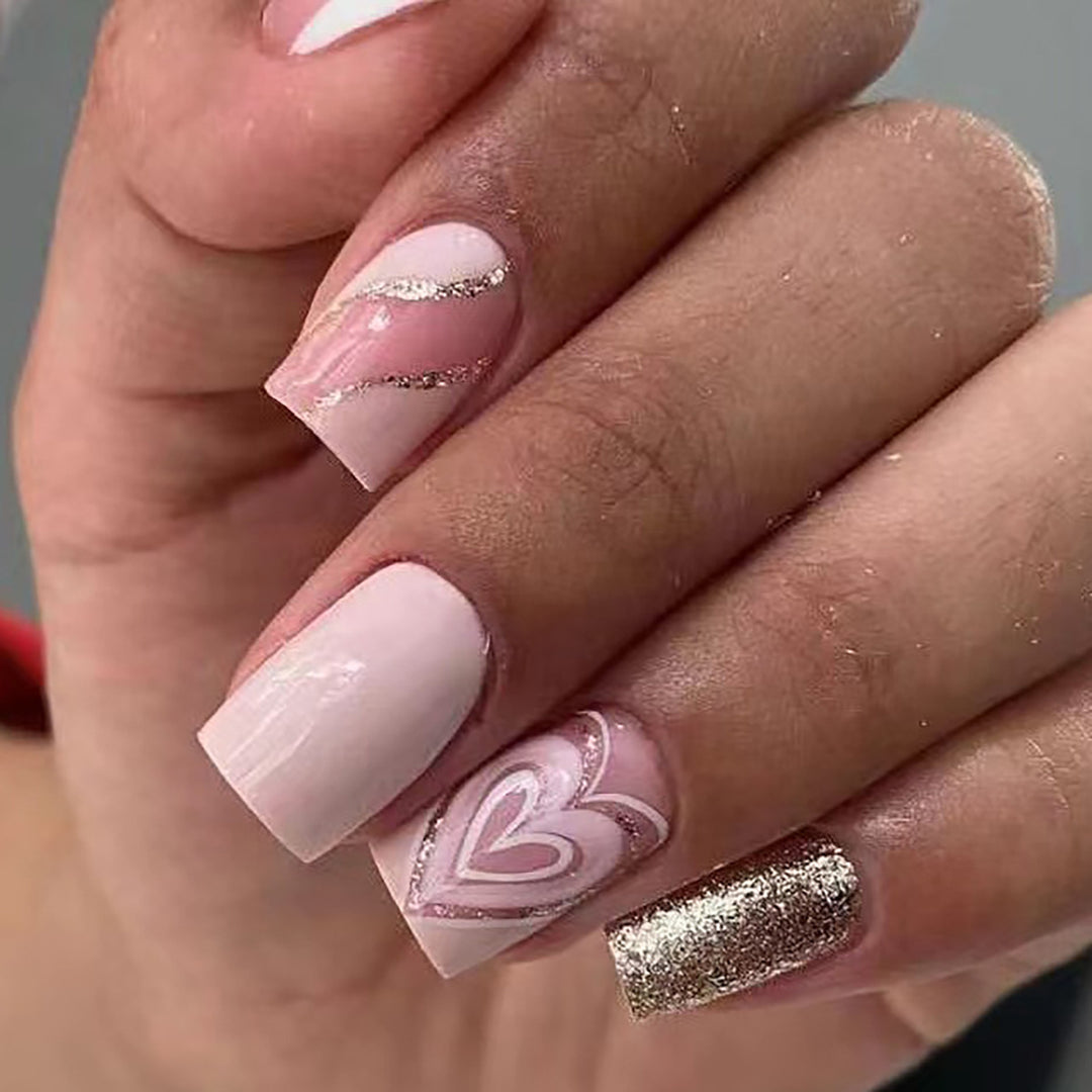 Deluxe Heart-Design Press-On Nails Kalsten
