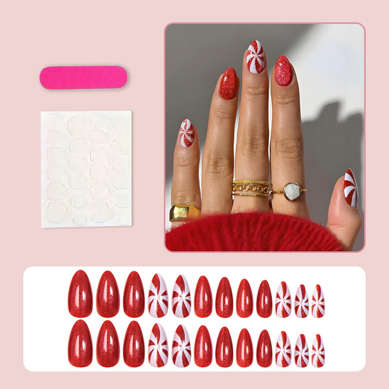 Artificial nail set with festive Christmas motifs and glitter Kalsten