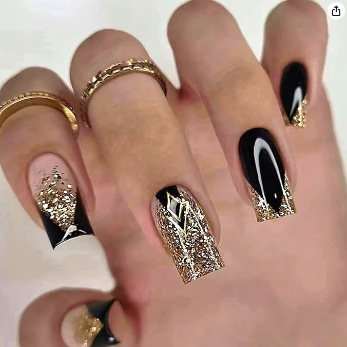 Elegant Press-On Nail Art Set with Geometric Design Kalsten