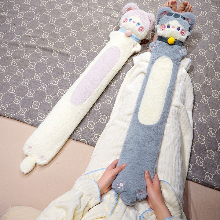 Long narrow-shaped plush cuddle pillow in dachshund design with soft fleece cover