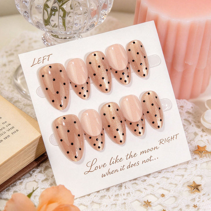Creative Press-On Nail Set with Glitter and Dot Design