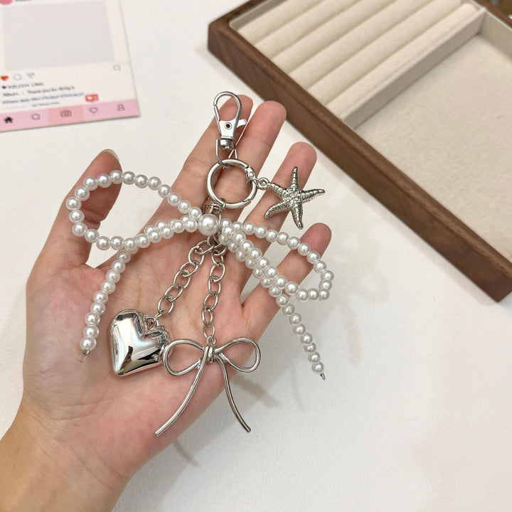 Pearl and Bow Charm Keychain Kalsten