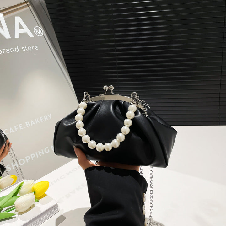 Elegant Clutch Handbag with Pearl Chain Kalsten