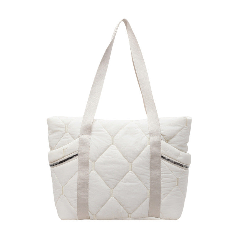 Quilted Multi-Pocket Tote Bag