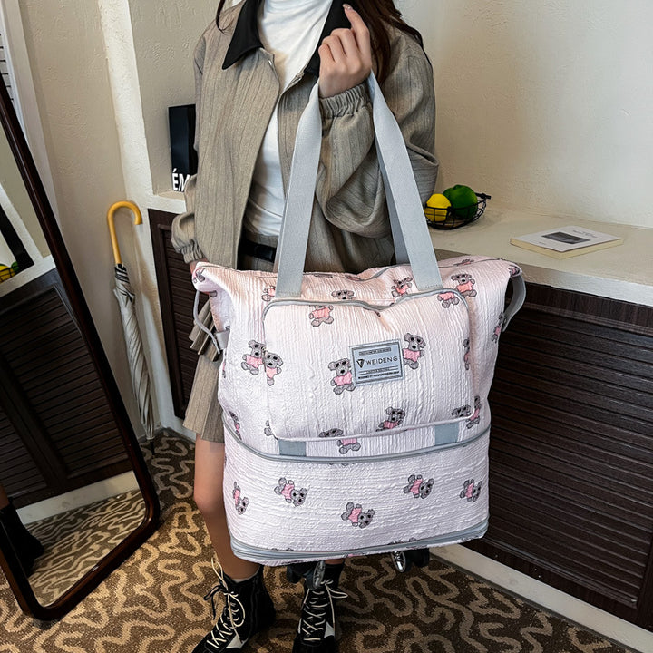 Cute Cartoon Bear Pattern Rolling Travel Duffle