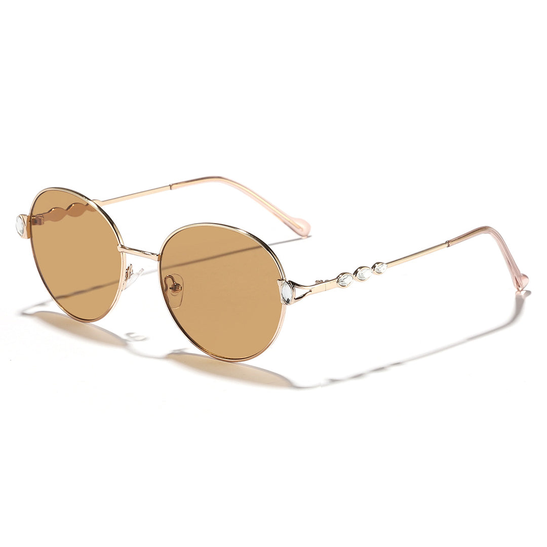 Women round sunglasses with elegant metal frame and mirrored lenses Kalsten