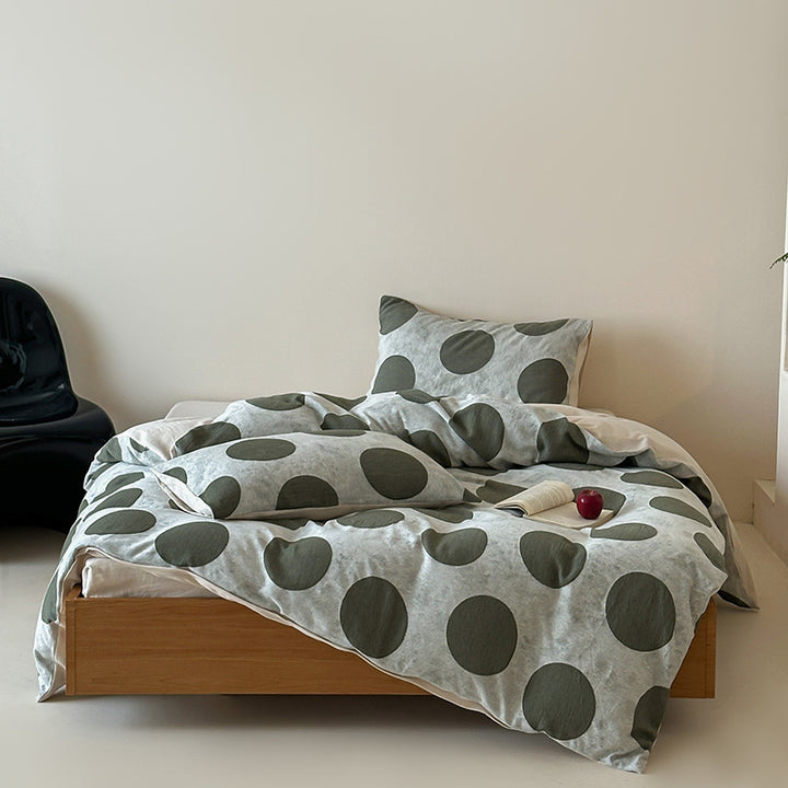 Bedding set made of cotton-linen with oversized polka dot pattern
