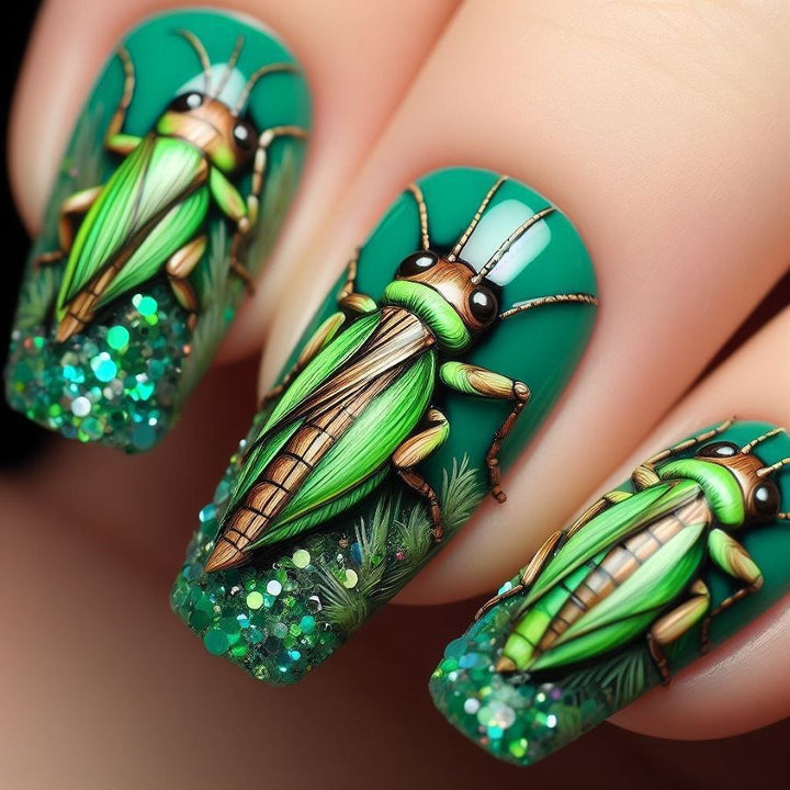 Elegant Artificial Nails with French Manicure and Glitter Effects Kalsten