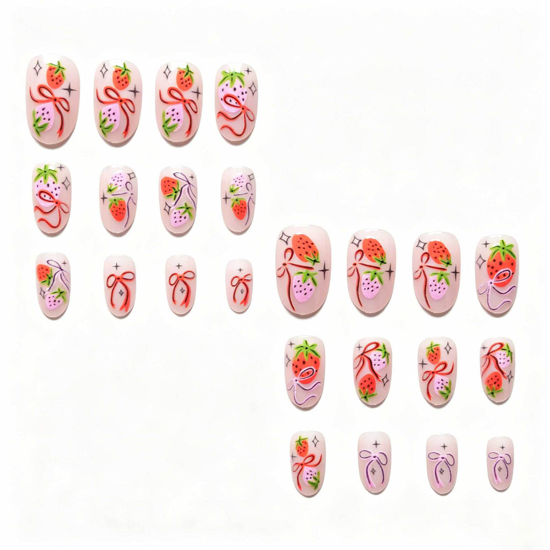 Strawberry-Themed Hand-Painted Nail Art