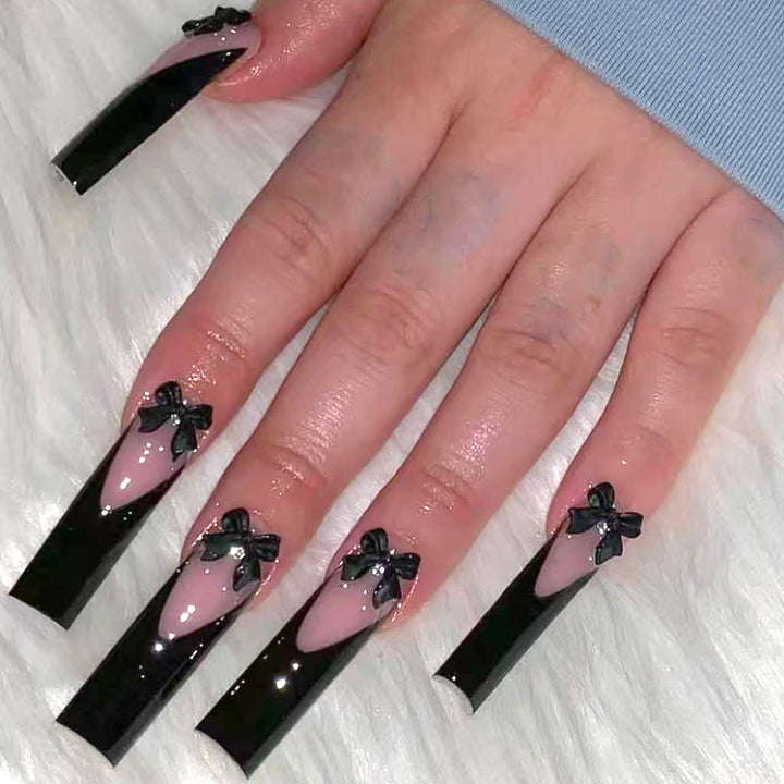 Decorative Acrylic Stiletto Press-On Nails with Bow Accents Kalsten