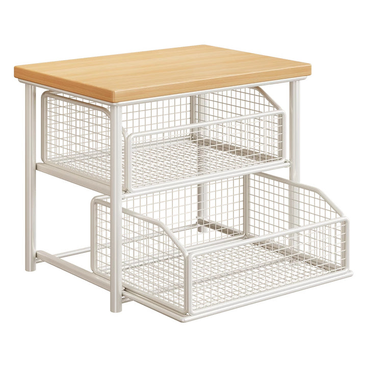 Sliding Mesh Cabinet Basket with Wood-Top Counter Riser