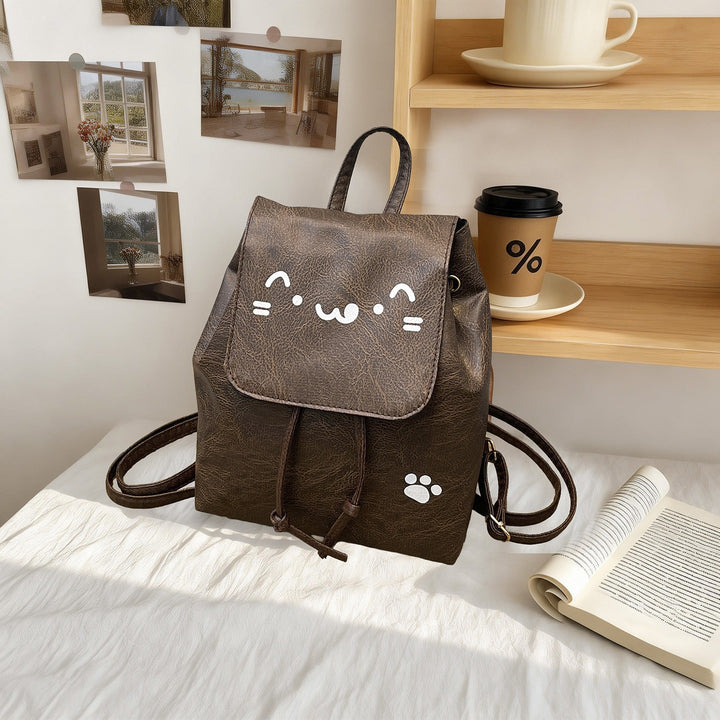Cute Cat-Themed Faux Leather Backpack Kalsten