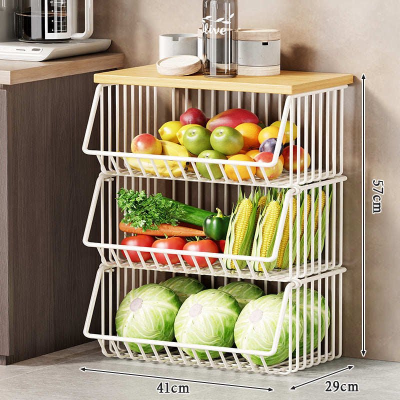 Slim Vertical Rolling Wire Produce and Pantry Organizer Cart with Wood Top