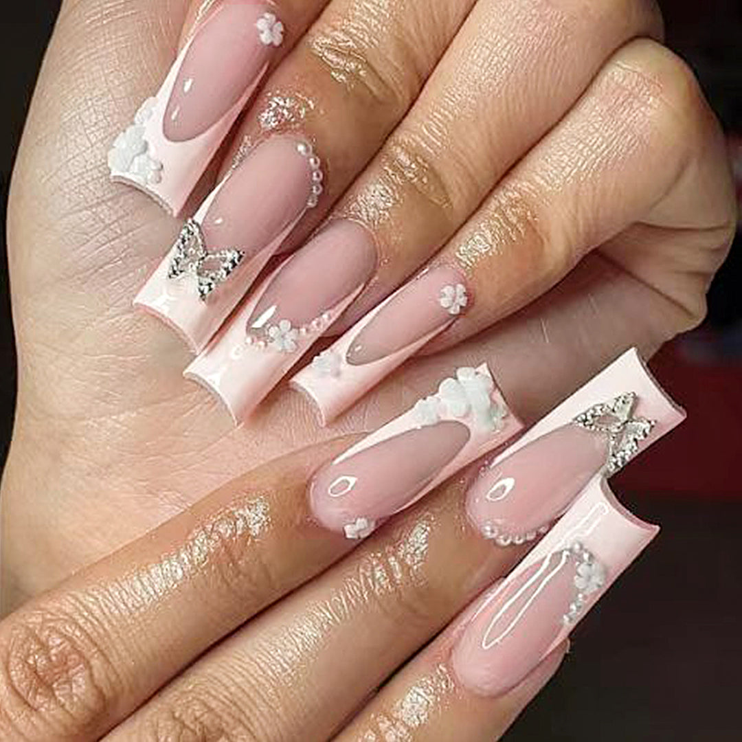 Decorative Floral Press-On Nail Extensions