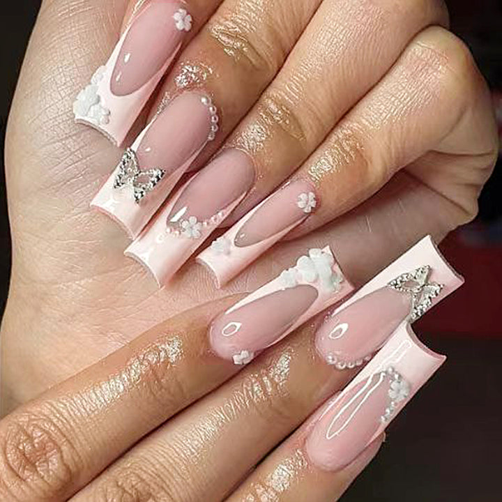 Decorative Floral Press-On Nail Extensions