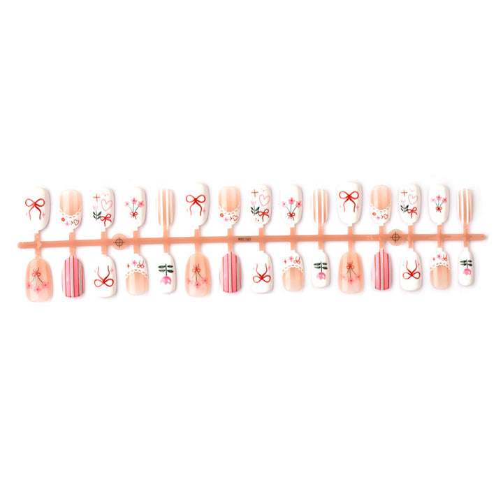 Decorative Floral and Bow Press-On Nail Art Set