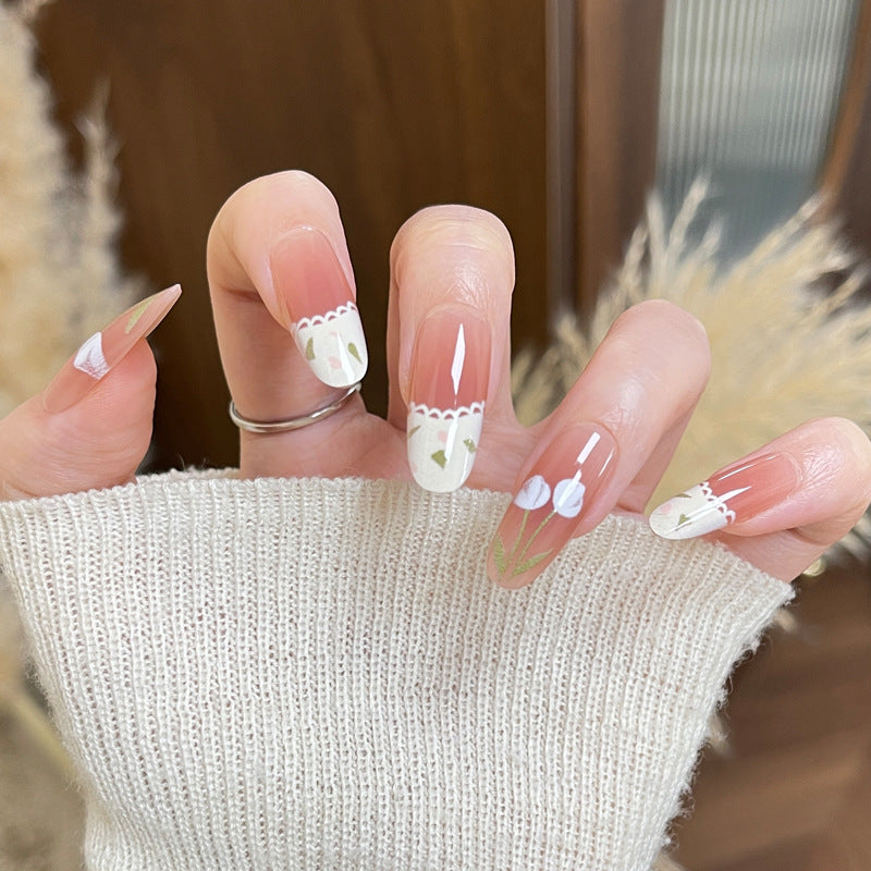 Floral Lace Trim Press-On Nail Art Kalsten