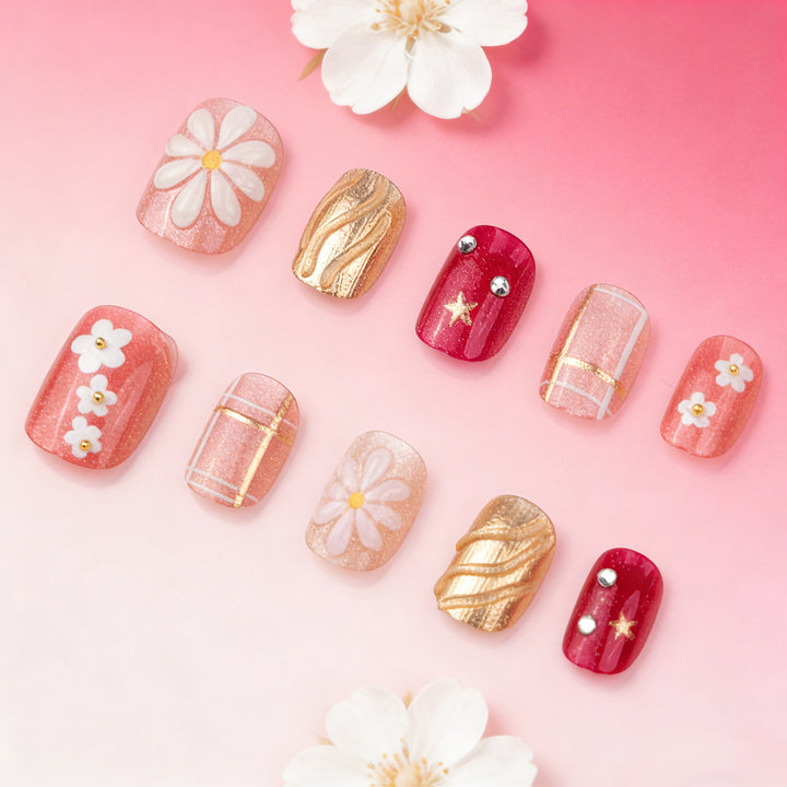 Elegant Floral-Themed Press-On Nail Art Set
