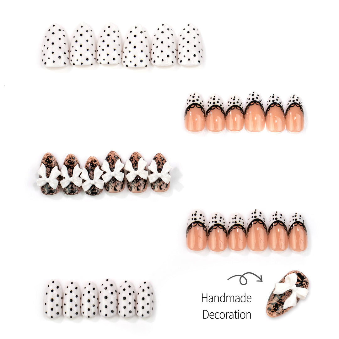 Decorative Polka Dot and Lace Press-On Nail Art Set