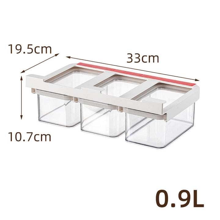 Three-fold storage container with removable inserts and pouring lid