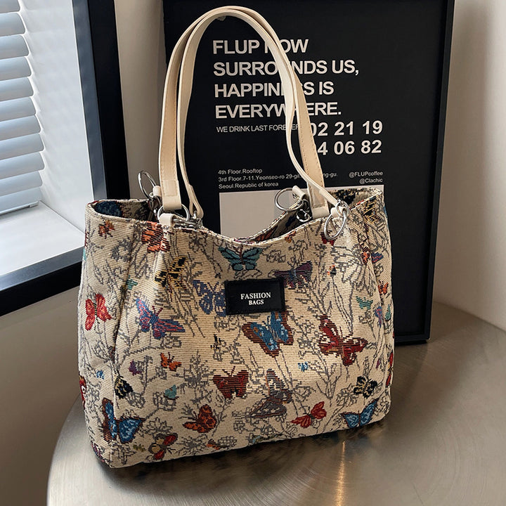 Artistic Floral Print Canvas Tote Bag