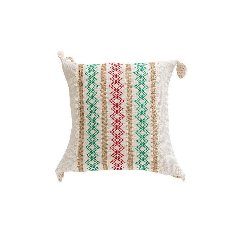 Handwoven Striped Tassel Lumbar Throw Pillow Cover with Hidden Zipper